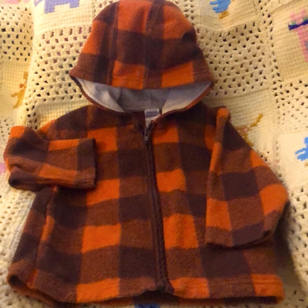 Gymboree Lumberjack orange check zip 18-24M Soft Hoodie - 74% Cotton CUTE